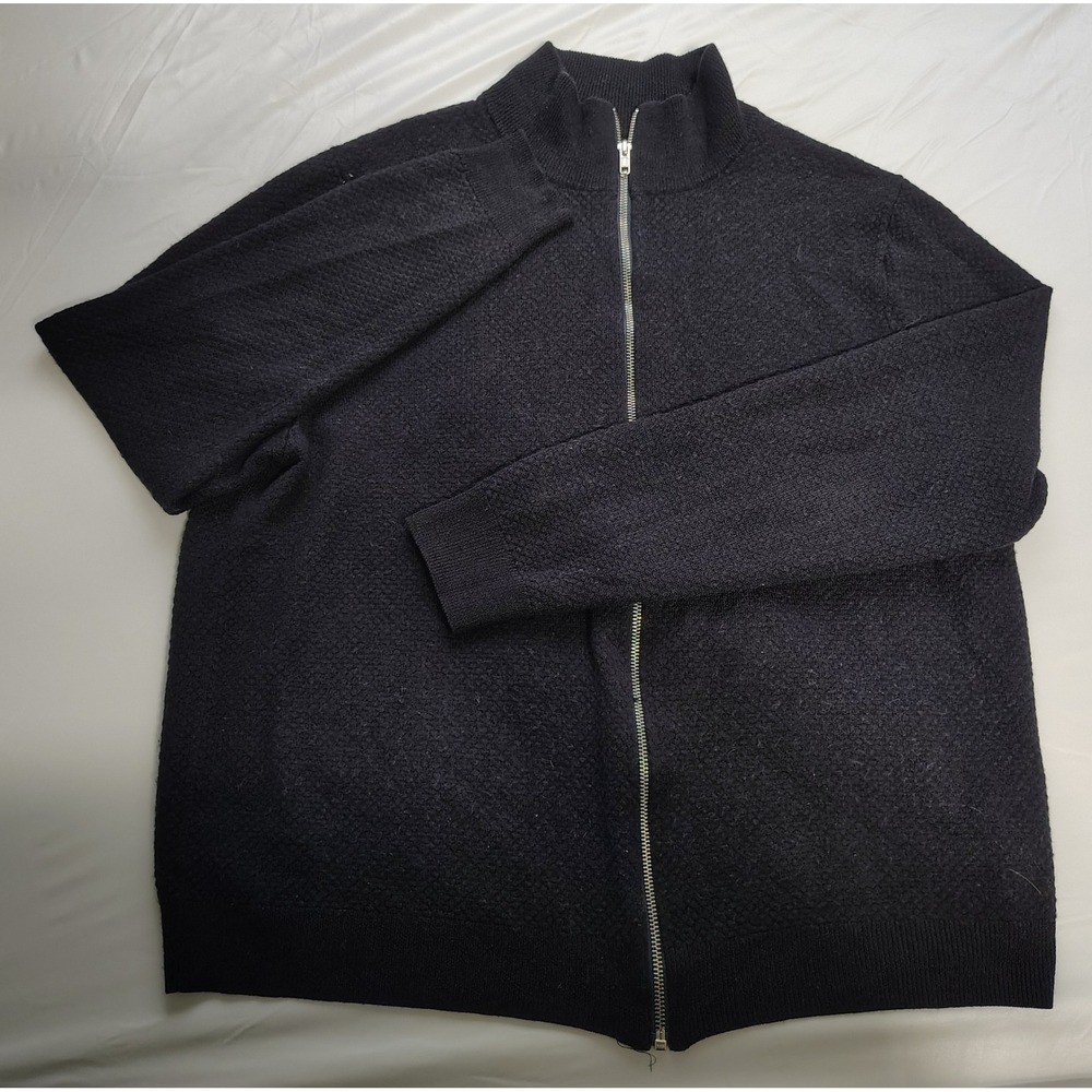 Nordstrom Mens Shop Black Merino Wool Blend Full Zip Sweater XL Textured